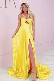 Satin A-Line Sweetheart Pleated Party Prom Dress With Slit